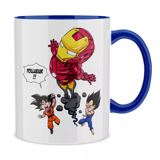 Mugs Parodie Dragon Ball Z - DBZ Pollueur ! - Iron Man, Sangoku, Végéta