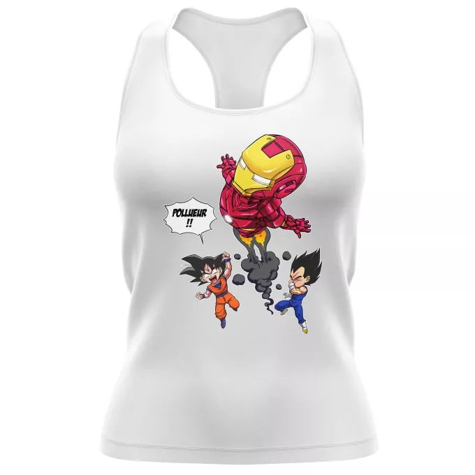 Débardeur Femme Parodie Dragon Ball Z - DBZ Pollueur ! - Iron Man, Sangoku, Végéta