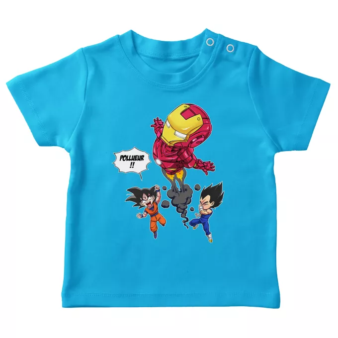 T-shirts bébé Parodie Dragon Ball Z - DBZ Pollueur ! - Iron Man, Sangoku, Végéta