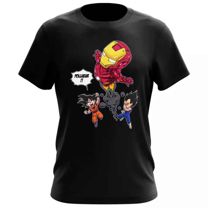 T-shirts Hommes Parodie Dragon Ball Z - DBZ Pollueur ! - Iron Man, Sangoku, Végéta