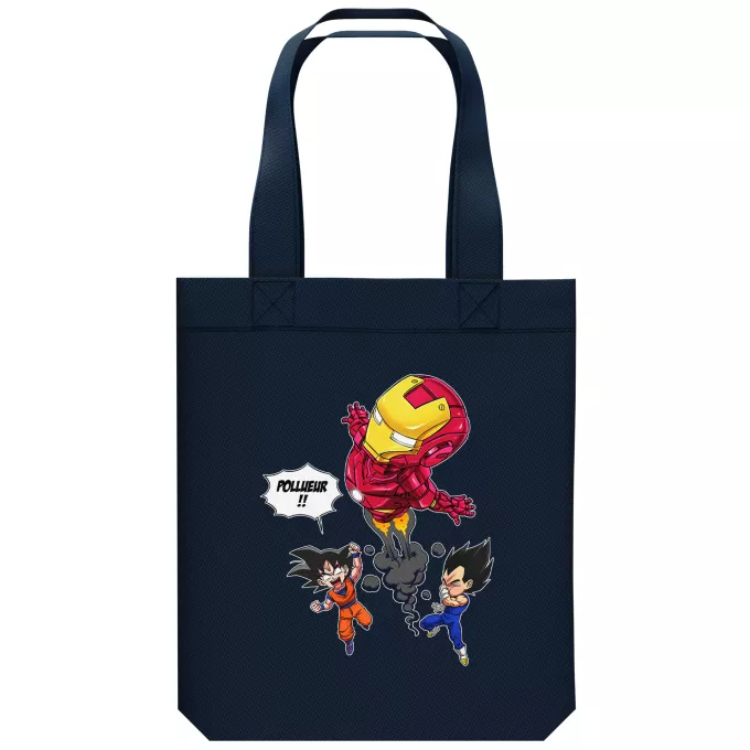 Sac Tote Bag en coton Bio Parodie Dragon Ball Z - DBZ Pollueur ! - Iron Man, Sangoku, Végéta