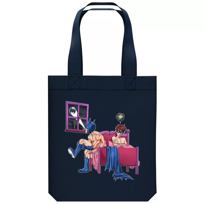 Shopper (Tote Bag) aus Bio-Baumwolle Parodie auf Batman Batman und Robin