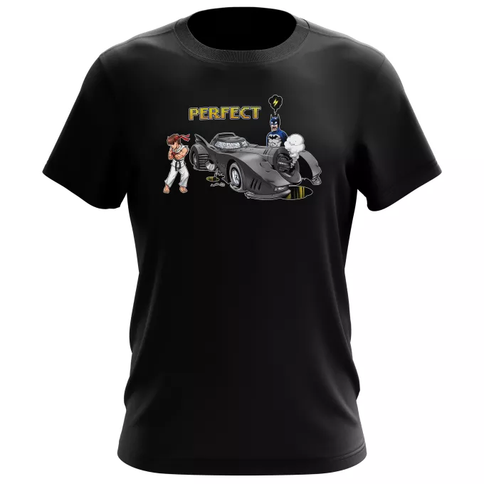 Camisetas Hombre Parodia Street Fighter Ryu y Batman