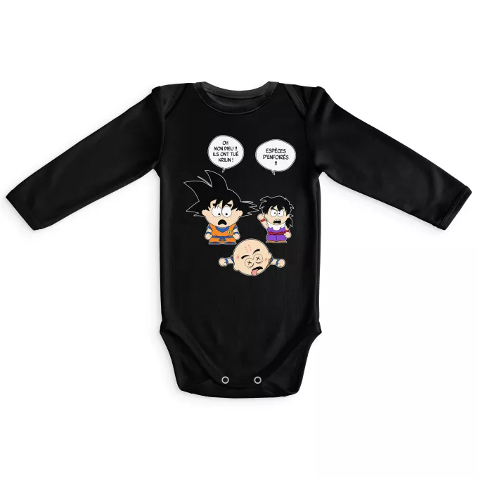 Body bébé manches longues Parodie Dragon Ball Z - DBZ Le comique de répétition... - Sangoku, Crilin, Sagohan