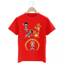 Natsu Kinderjongen T-shirt “Natsu, Luffy en Charmander” – Pokémon parodie