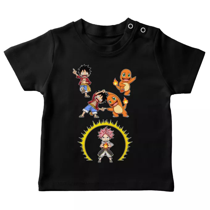 Magliette bebè Paoridia Pokémon Natsu, Rufy e Charmander