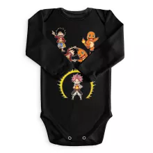 Natsu Baby Body långa ärmar “Natsu, Ruffy och Charmander” – Parodi Pokémon