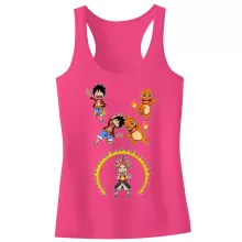 Camiseta Niña sin mangas Natsu “Natsu, Luffy y Charmander” – Parodia de Pokémon
