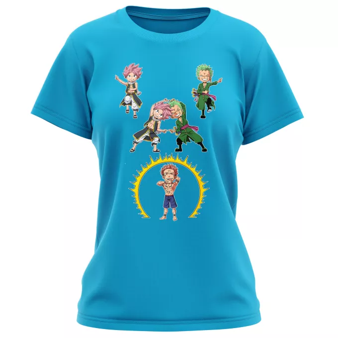 Camisetas Mujer Parodia One Piece Natsu, Roronoa Zoro y Ryomen Sukuna (Yuji Itadori)