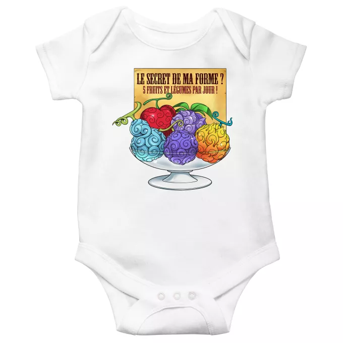 Body bébé manches courtes Parodie One Piece 5 Fruits et légumes par jour - Fruit du Démon