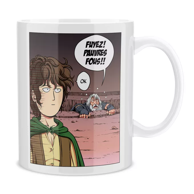 Mugs Parodie One-Punch Man Fuyez, pauvre fou !! - Gandalf, Saitama dans le rôle de Frodon Sacquet