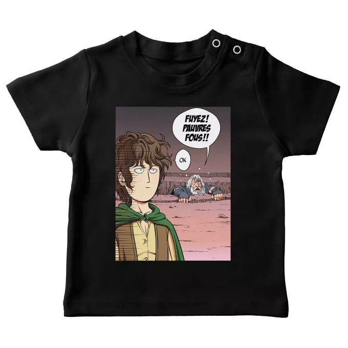 T-shirts bébé Parodie One-Punch Man Fuyez, pauvre fou !! - Gandalf, Saitama dans le rôle de Frodon Sacquet