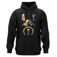 Felpa con cappuccio Nera parodia One-Punch Man - Shigeo Kageyama aka Mob, Saitama e Fubuki (Felpa con cappuccio di qualità premium - Stampata in Francia - Rif : 1243)