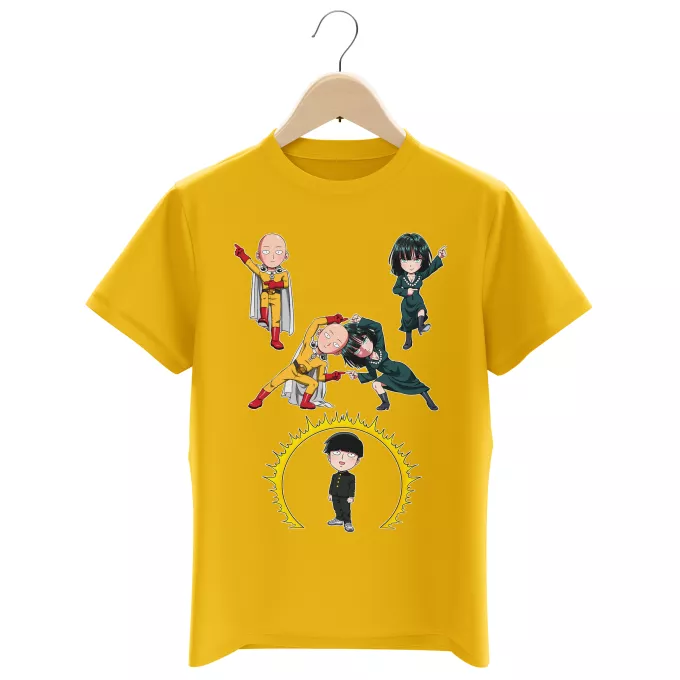 Magliette per bambini e ragazzi Paoridia One-Punch Man Shigeo kageyama aka Mob, Saitama e Fubuki