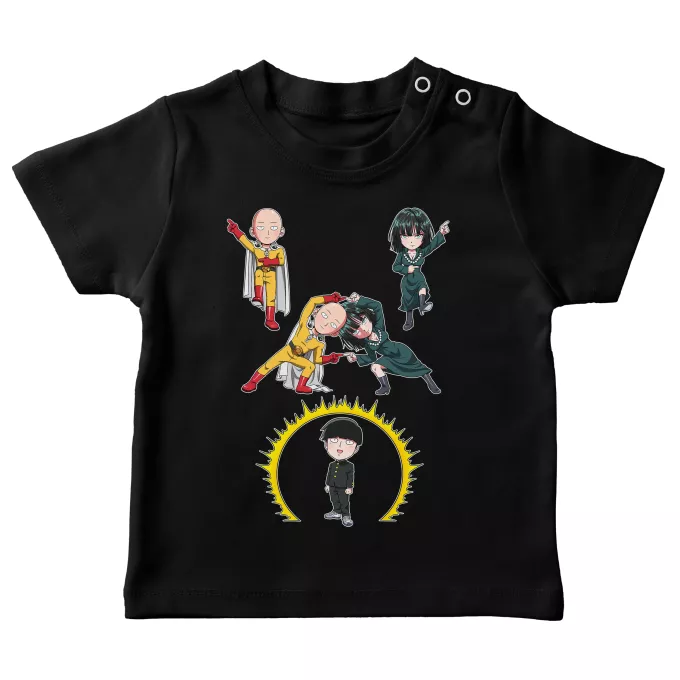 Baby T-shirts Parodie One-Punch Man Shigeo kageyama aka Mob, Saitama en Fubuki