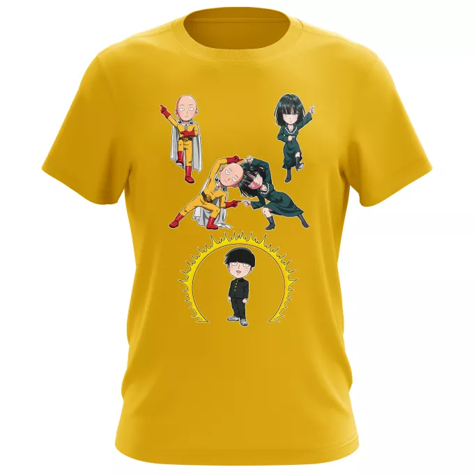 T-shirts Hommes Parodie One-Punch Man Fusion Psycho 100 ! - Shigeo Kageyama aka Mob, Saitama, Fubuki