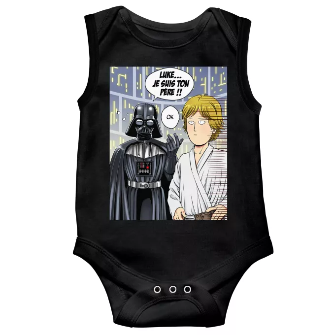 Body bébé sans manches Parodie One-Punch Man Une révélation choquante... ou pas ! - Dark Vador, Saitama dans le rôle de Luke Skywalker