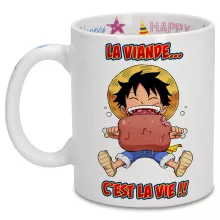 Mug Luffy « La Viande... C'est la vie ! » – Parodie One Piece