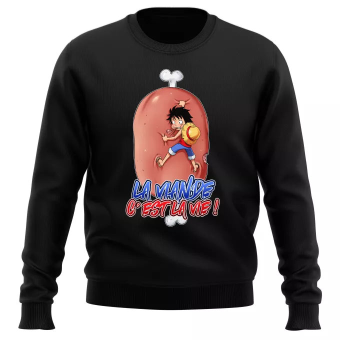 Pulls Parodie One Piece La Viande c'est la Vie - Giga Gigot édition ! - Monkey D Luffy aka le Futur Roi des Pirates