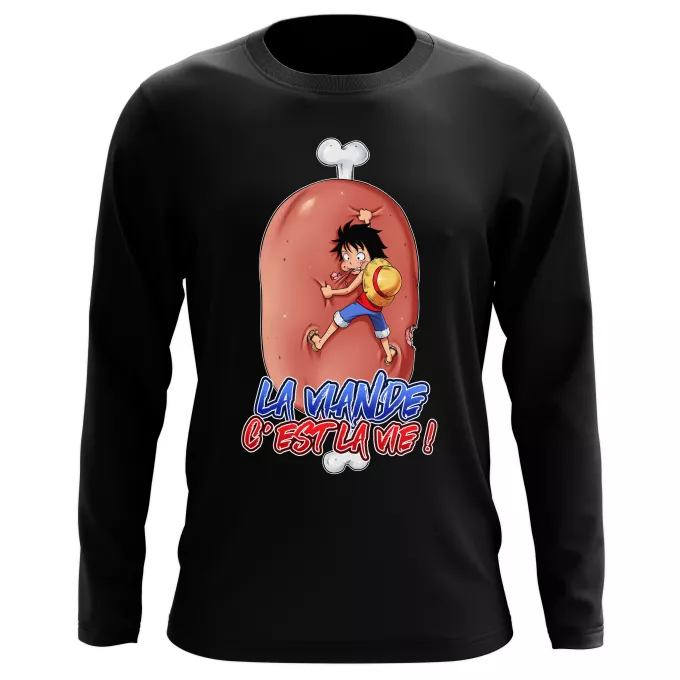 T-Shirts manches longues Parodie One Piece La Viande c'est la Vie - Giga Gigot édition ! - Monkey D Luffy aka le Futur Roi des Pirates