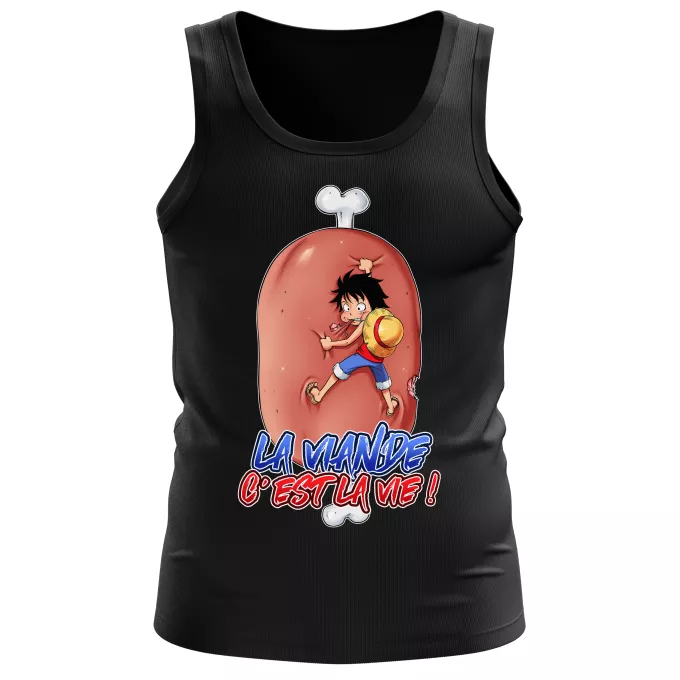 Débardeurs Hommes Parodie One Piece La Viande c'est la Vie - Giga Gigot édition ! - Monkey D Luffy aka le Futur Roi des Pirates