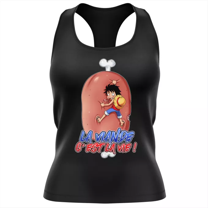 Débardeur Femme Parodie One Piece La Viande c'est la Vie - Giga Gigot édition ! - Monkey D Luffy aka le Futur Roi des Pirates