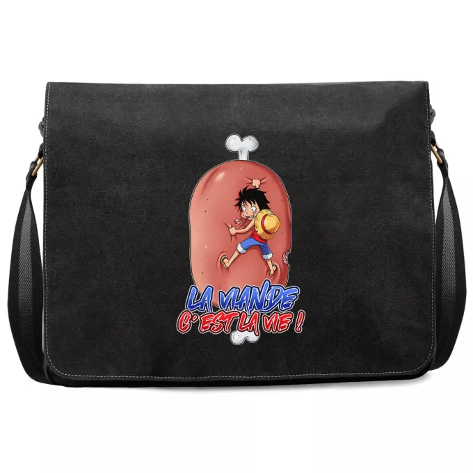 Sac à Bandoulière Premium Parodie One Piece La Viande c'est la Vie - Giga Gigot édition ! - Monkey D Luffy aka le Futur Roi des Pirates