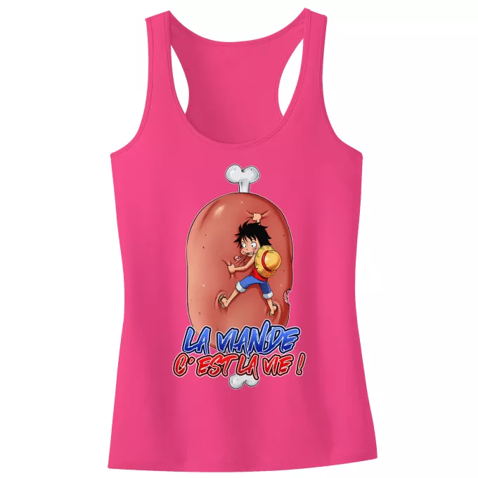 Débardeur Enfant Fille Parodie One Piece La Viande c'est la Vie - Giga Gigot édition ! - Monkey D Luffy aka le Futur Roi des Pirates