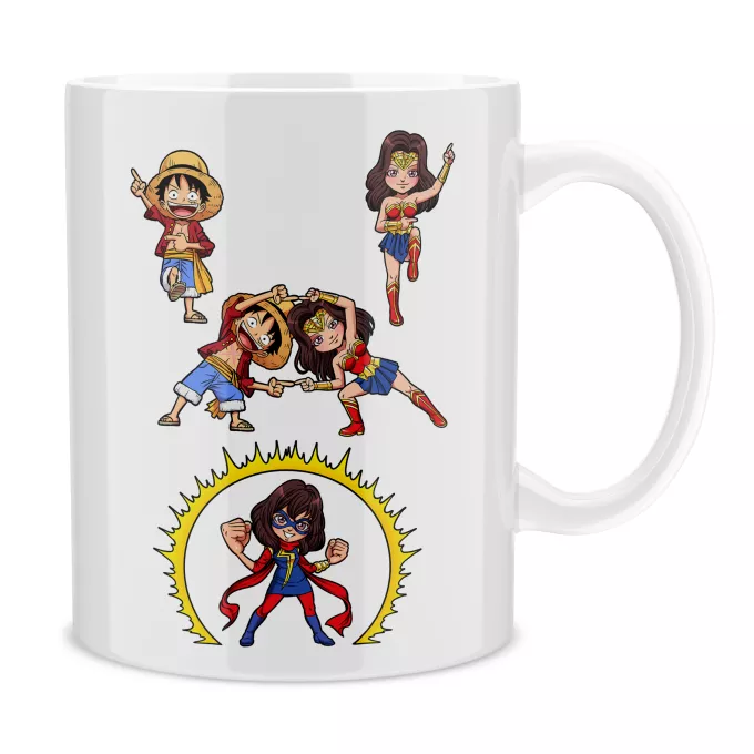 Mugs Parodie One Piece Gomu Gomu no Fusion ! - Luffy, Wonder Woman, Kamala aka Miss Marvel