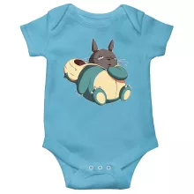 Body bebè Blu Turchese a maniche corte (Bimbo) parodia Pokémon - Snorlax (Body bebé di qualità premium - Stampata in Francia - Rif : 1258)