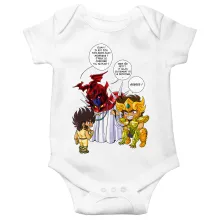 Body bébé Aiolia « Un gros chat sauvage en laisse ! » – Parodie Saint Seiya