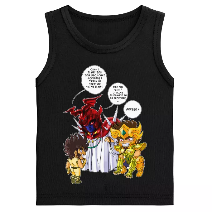 Débardeurs Enfants Garçons Parodie Saint Seiya Un gros chat sauvage en laisse ! - Aiolia chevalier d'or du Lion face au Grand Pope