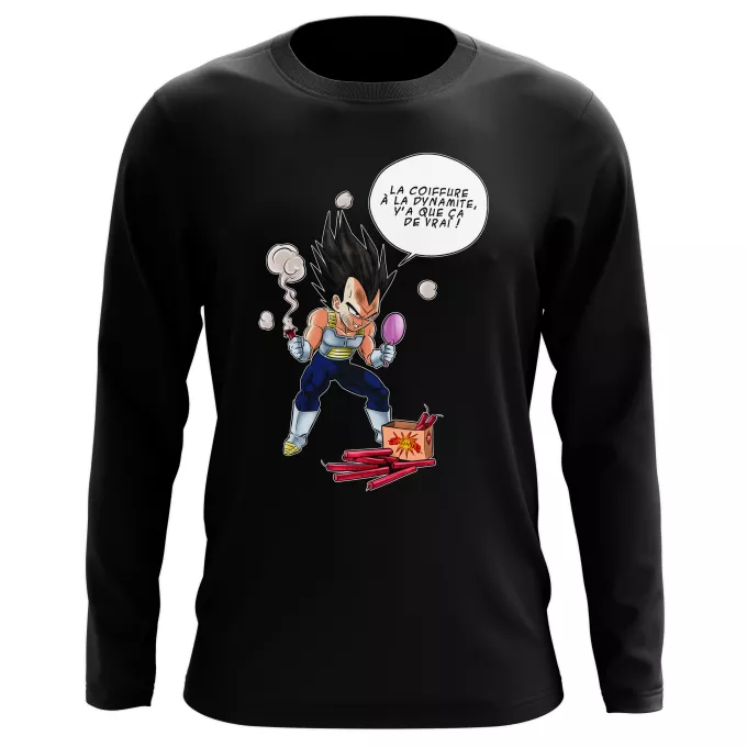 T-Shirts manches longues Parodie Dragon Ball Z - DBZ Astuce pour se coiffer le matin ! - Végéta