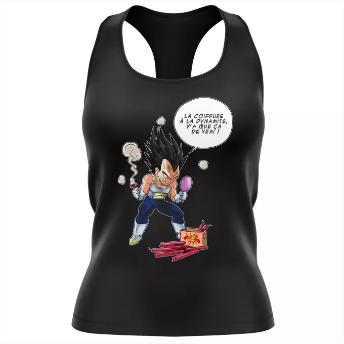 Débardeur Femme Parodie Dragon Ball Z - DBZ Astuce pour se coiffer le matin ! - Végéta