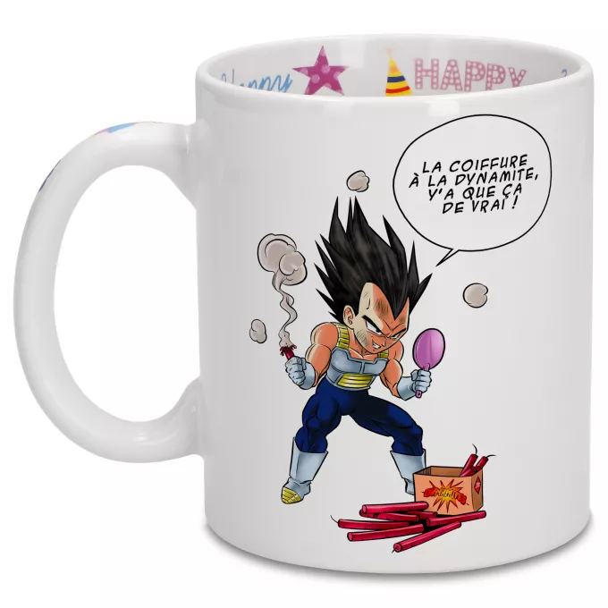 Mugs Anniversaire Parodie Dragon Ball Z - DBZ Astuce pour se coiffer le matin ! - Végéta