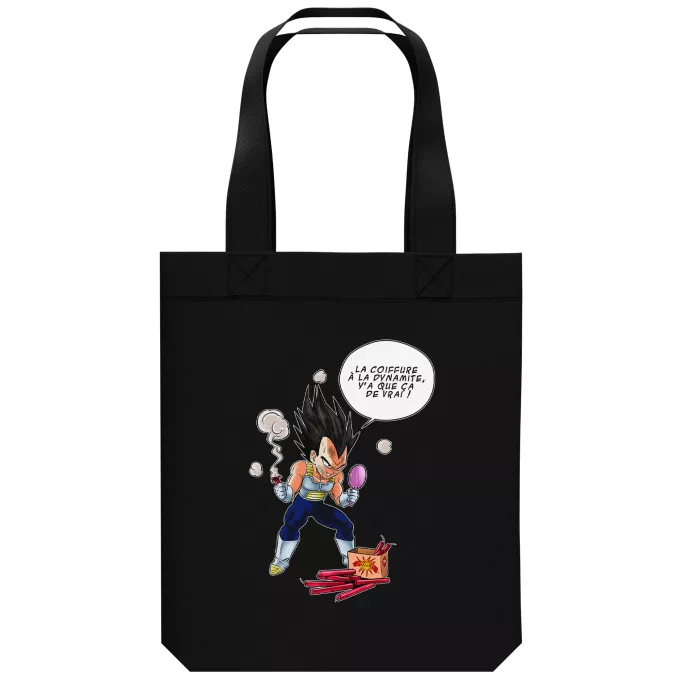 Sac Tote Bag en coton Bio Parodie Dragon Ball Z - DBZ Astuce pour se coiffer le matin ! - Végéta