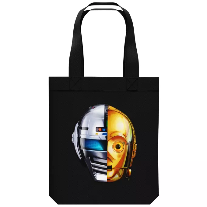 Ekologisk bomullsväska (Tote Bag) Parodi Stjärnornas krig C-3PO och Space Sheriff Gavan