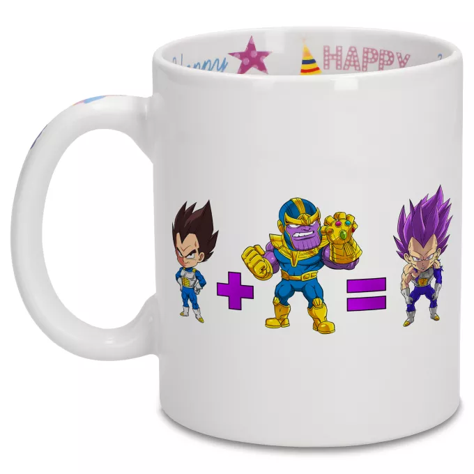 Födelsedagsmuggar Parodi Dragon Ball Super Hemligheten bakom förvandlingen till Hakai - Thanos, Vegeta, Vegeta Hakai no Kami Mode
