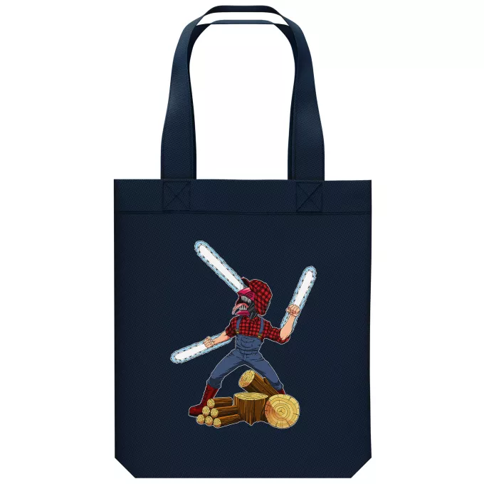 Shopper (Tote Bag) aus Bio-Baumwolle Parodie auf Chainsaw Man Holzfäller Man - Chainsaw Devil aka Denji