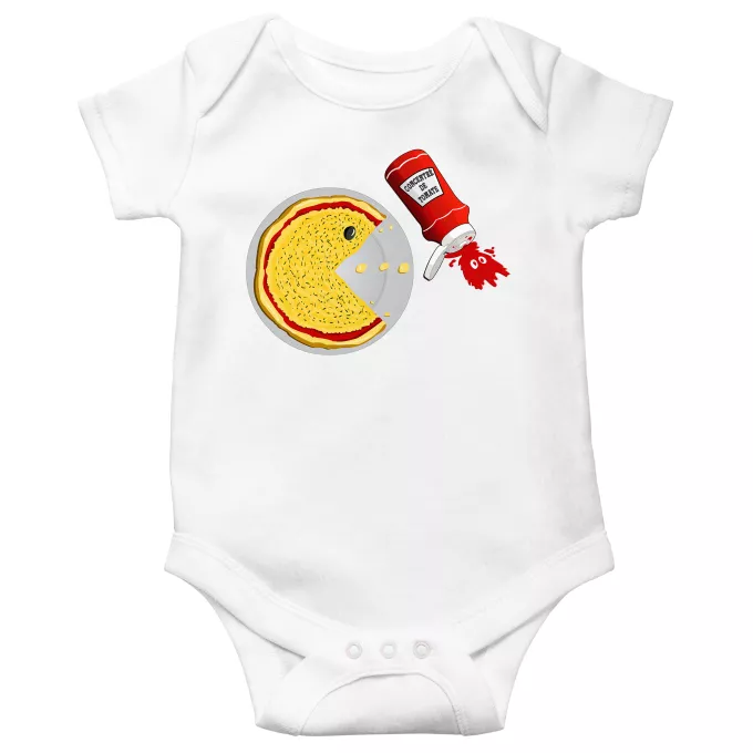 Body bébé manches courtes Parodie Pacman La pizza du Gamer ! - Pacman - Gamer Pizza