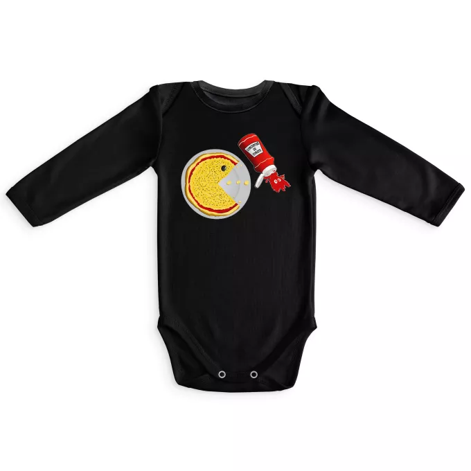 Body bébé manches longues Parodie Pacman La pizza du Gamer ! - Pacman - Gamer Pizza