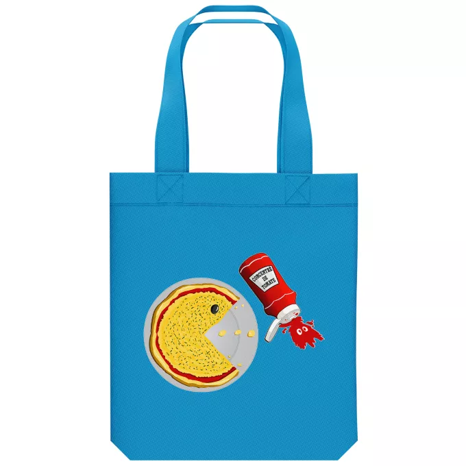Bolsa (Tote Bag) de algodón orgánico Parodia Pacman Pacman - Gamer Pizza
