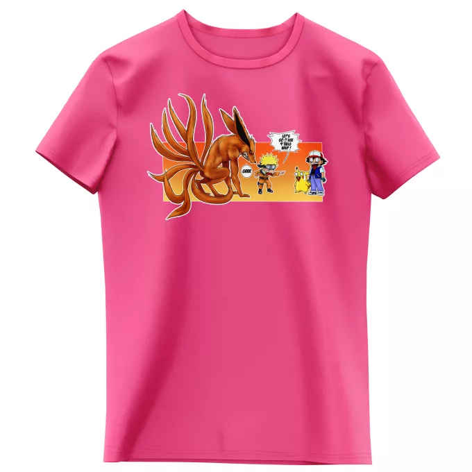 Girls Kids T-shirts Parody of Pokémon Pikachu, Ash and Kyubi