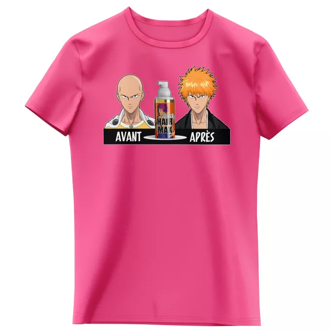 T-shirts Enfants Filles Parodie One-Punch Man La solution Miracle pour retrouver une belle chevelure... :) - Saitama, Ichigo Kurosaki