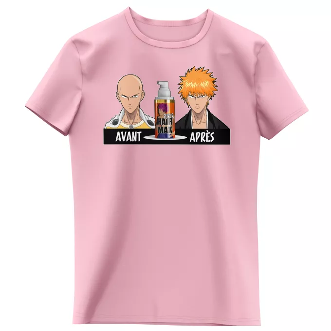 T-shirts Enfants Filles Parodie One-Punch Man La solution Miracle pour retrouver une belle chevelure... :) - Saitama, Ichigo Kurosaki