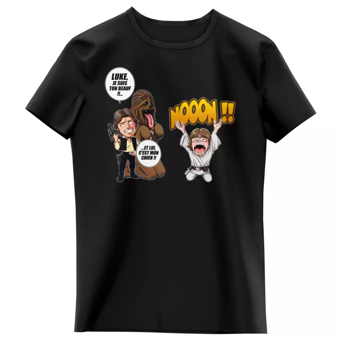 T-shirts Enfants Filles Parodie Star Wars Luke Life Episode III : Un beauf carrément beauf :) - Luke Skywalker, Chewbacca, Han Solo