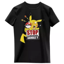 T-shirt Enfant Fille Pikachu « Stop à la Maltraitance animale !! » – Parodie Pokémon