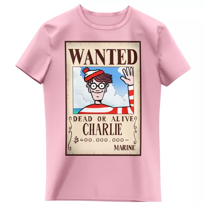 T-shirts Enfants Filles Parodie Où est Charlie Mystérieux Wanted - Charlie à la sauce One Piece Wanted