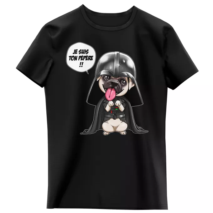 T-shirts Enfants Filles Parodie Star Wars Je suis ton pépère... !! - Dark Vadog, le Carlin se prenant pour Dark Vador