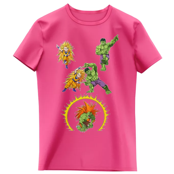 T-shirts Enfants Filles Parodie Dragon Ball Z - DBZ Fusion bestiale !! - Sangoku, Hulk, Blanka